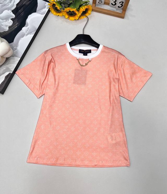 Louis Vuitton 2025 new round neck printed chain short-sleeved T-shirt with full
