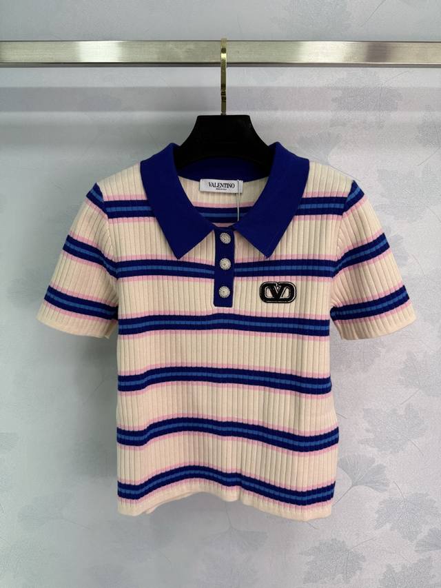 Valentin's latest 2025 Early Fall collection! Striped contrast lapel knit short-
