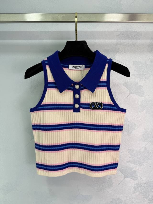 Valentin's latest 2025 Early Fall collection! This striped, contrasting lapel kn