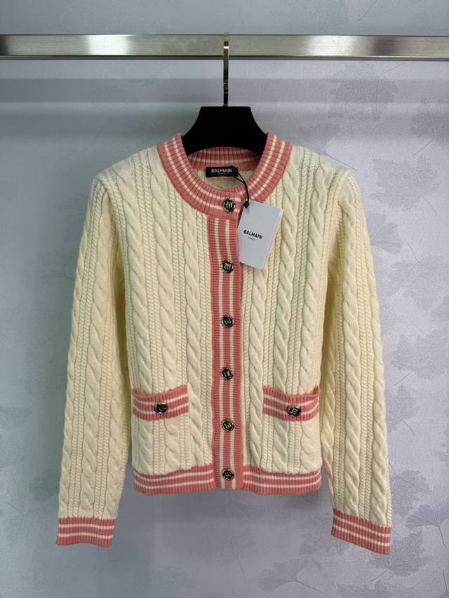 Balmai*'s latest 2025 Early Fall collection! This cable-knit crew-neck cardigan!
