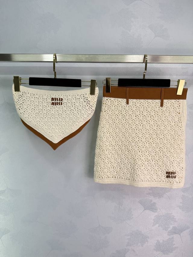 Miumi* 2025 New Arrival: Knitted, patchwork, tube-top, and miniskirt set, custom