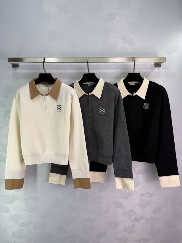 Loew*2025 New Arrival. Lapel zippered knit top, custom-made with Yb silk-wool ya