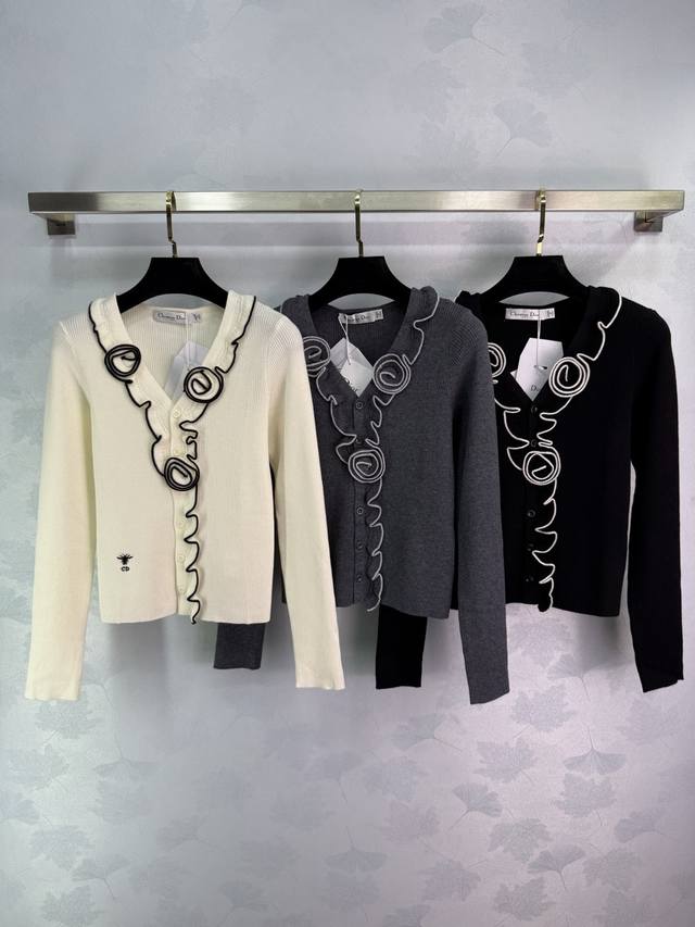 Dio* 2025 New Arrival 3D Flower Knit Cardigan. Woven from Yb wool yarn, this car