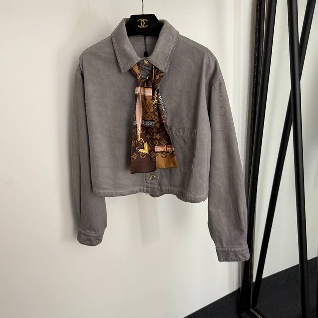 Style No. 20254393 Lv* New long-sleeved denim jacket with floral scarf, gray, Sm