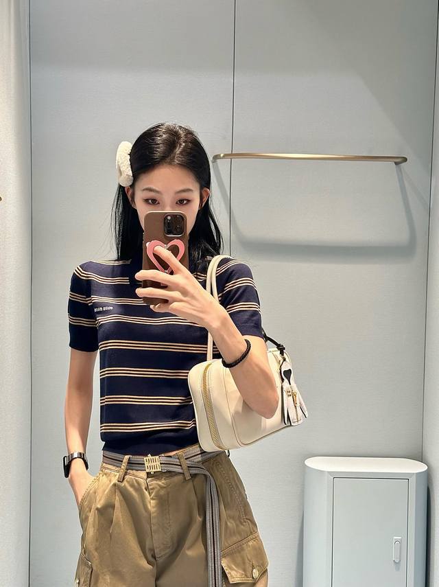 Mium*U 25Ss Early Spring New Logo Striped Polo Neck Knit Top | Exclusive Yb Deve