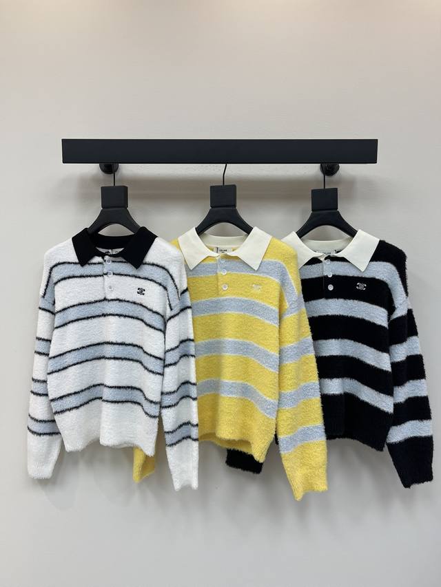 Celin*25 Early Fall new lapel striped long-sleeved knit sweater! Custom-woven mo
