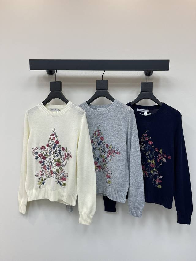 Dio*25 Early Fall new round-neck five-pointed star embroidered pullover knit swe