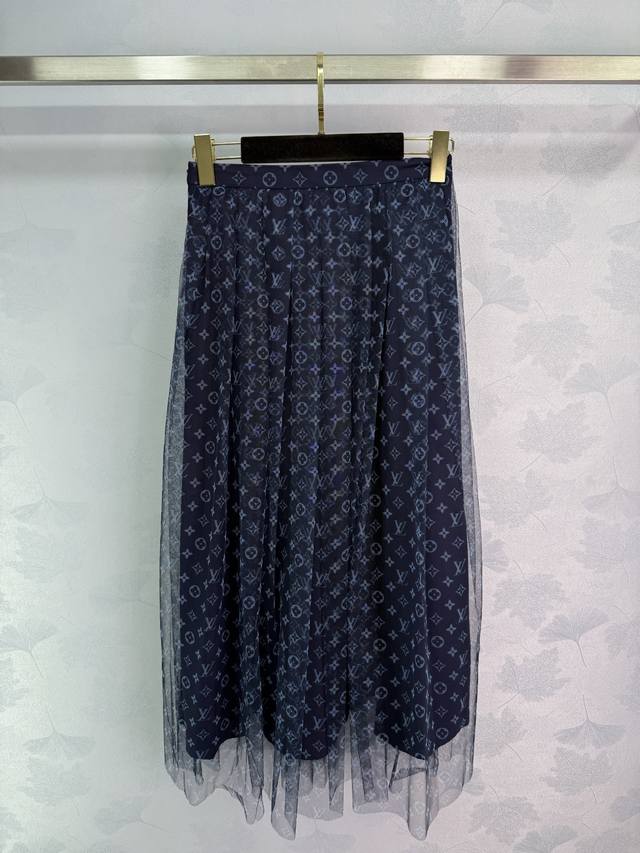 Lou*2025 new patterned mesh skirt. Double-layered, long, custom-made, imported m
