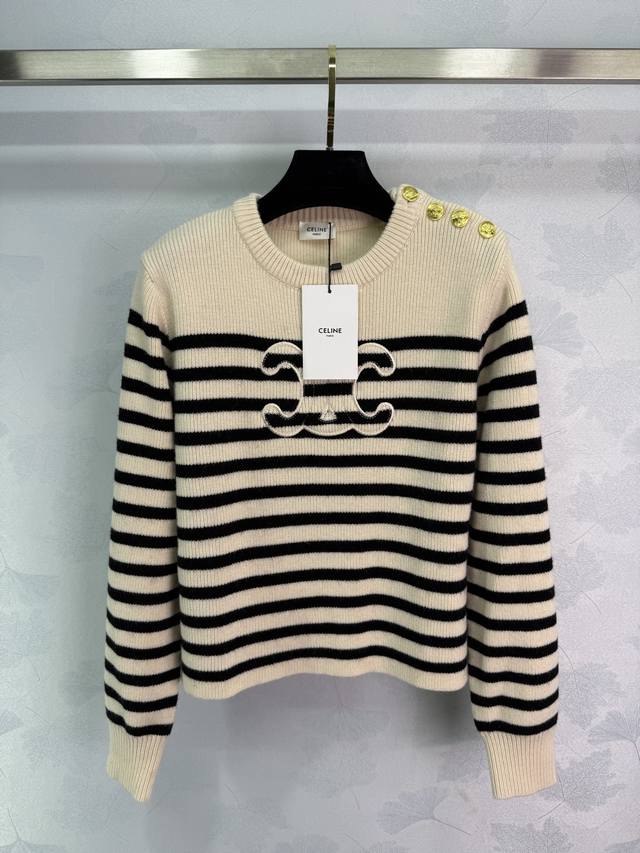 Celin*25 Early Autumn new knitted round neck pullover with interlocking stripes