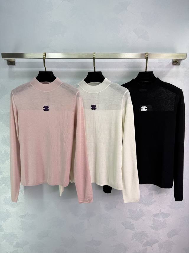 Ch*25 New half-high collar sweater, slightly sheer mesh stitching, and a Chanel