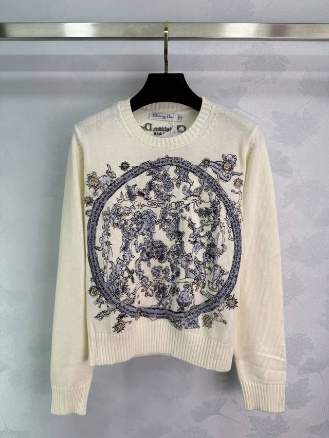 Dio*25 Early Fall new knitted crewneck pullover with YB pattern and classic bran