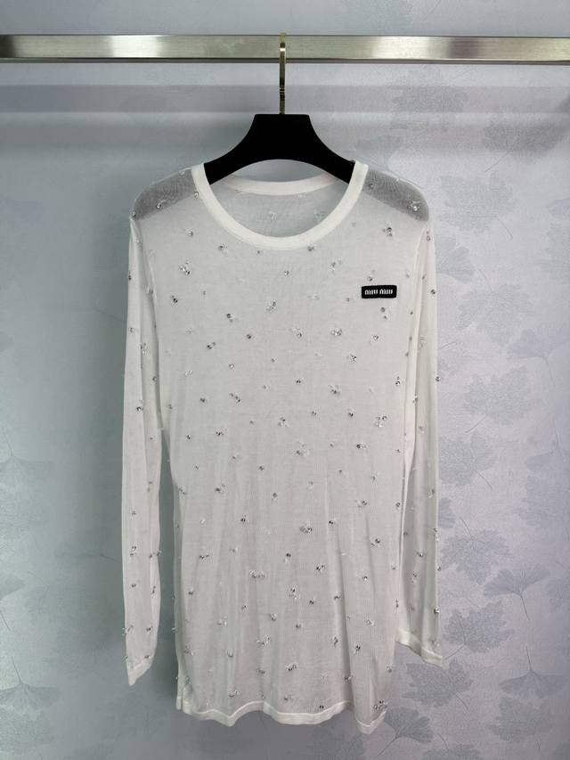Miu*25 Early Fall new full-diamond see-through sweater, embellished with sparkli