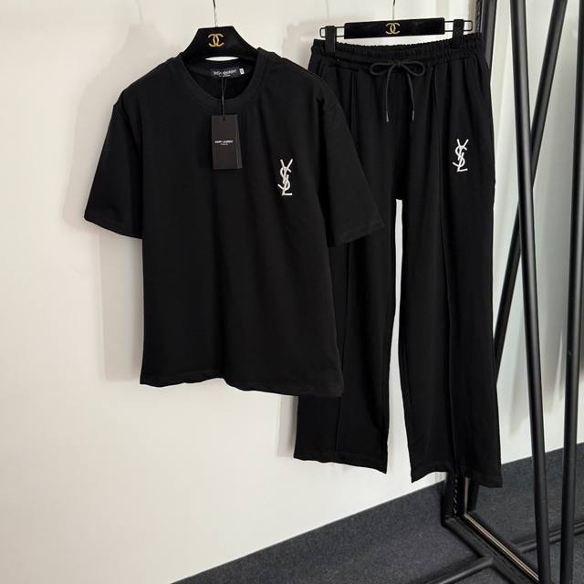 Style No. 20254376 Ysl* new sports suit, letter logo embroidered short-sleeved T