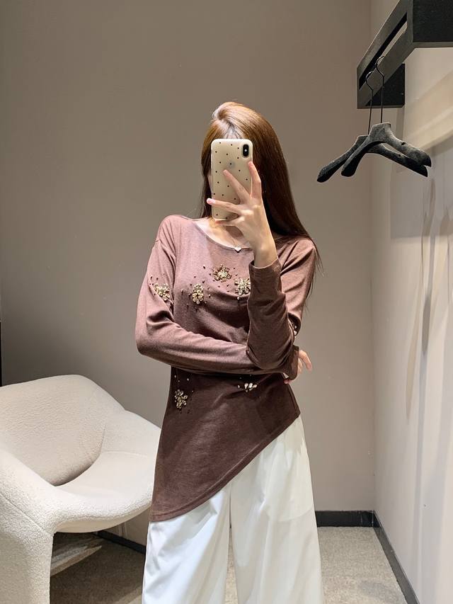 Miumi*25 Fw New Early Autumn Handmade Rhinestone Long-sleeved T-shirt | Exclusiv