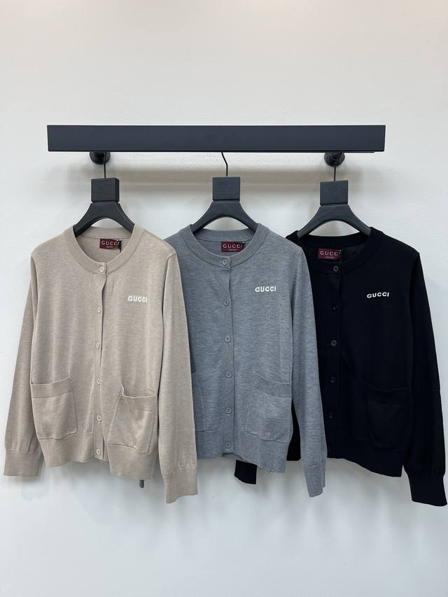 Gucc*25 new solid color straight shoulder knit cardigan! Custom Yb wool knit mat