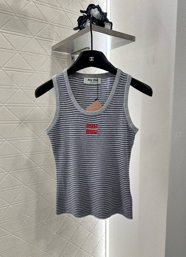 Miumi*2025 new arrivals: striped knitted vest and skirt set. Custom-made with Yb