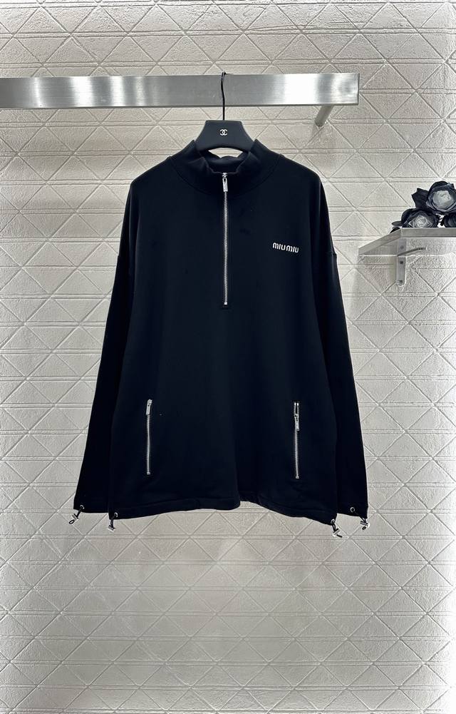 Miumi*2025 new arrivals, zippered half-open cardigan sweatshirt, custom YB origi