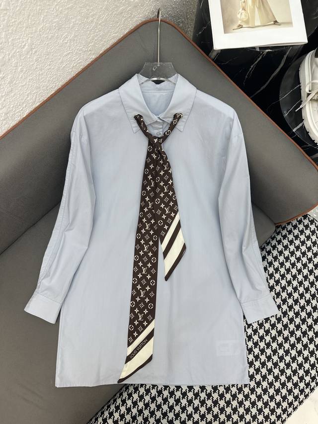 Louis Vuitto* 25Ss new shirt dress with pattern print and ribbon, solid color, t