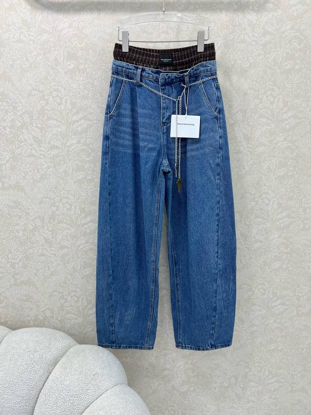 Alexander*R Wang 25 new double-waisted scimitar jeans with custom waist chain. M