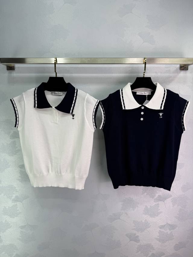 Dio*2025 Spring/Summer new style contrast color knitted vest Polo lapel design c