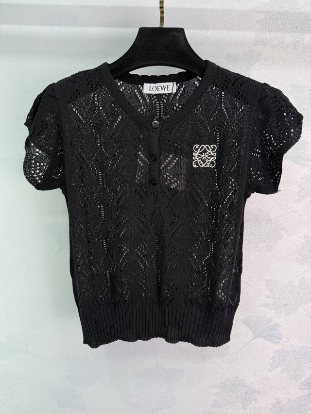 Loe* 2025 Spring/Summer new knit short-sleeve top with exquisite hollow craftsma