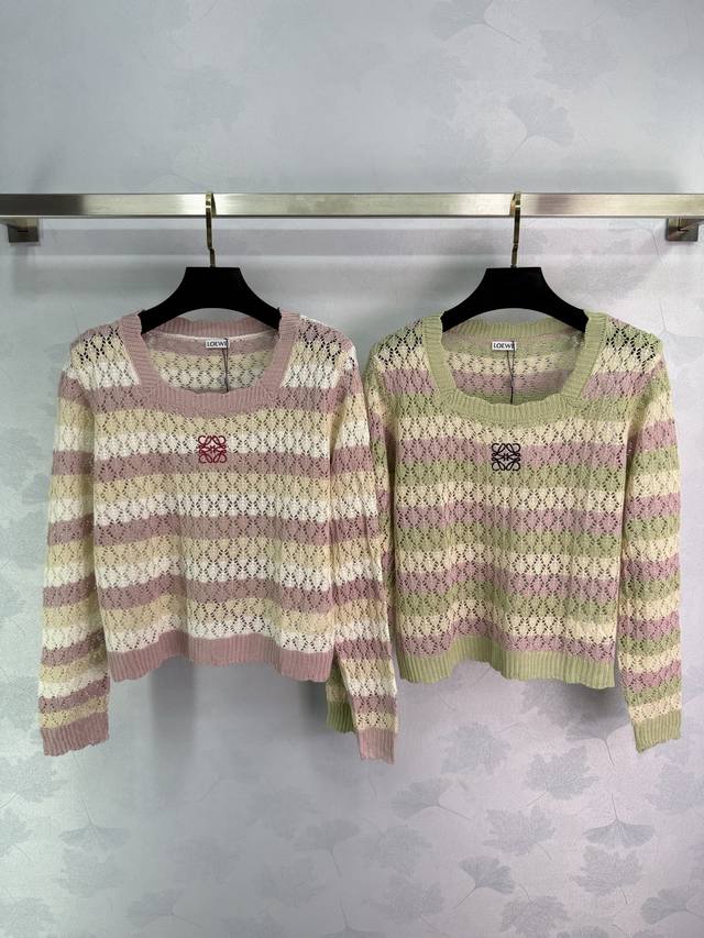 Loe*'s latest 2025 Early Fall collection! This openwork striped knitted long-sle