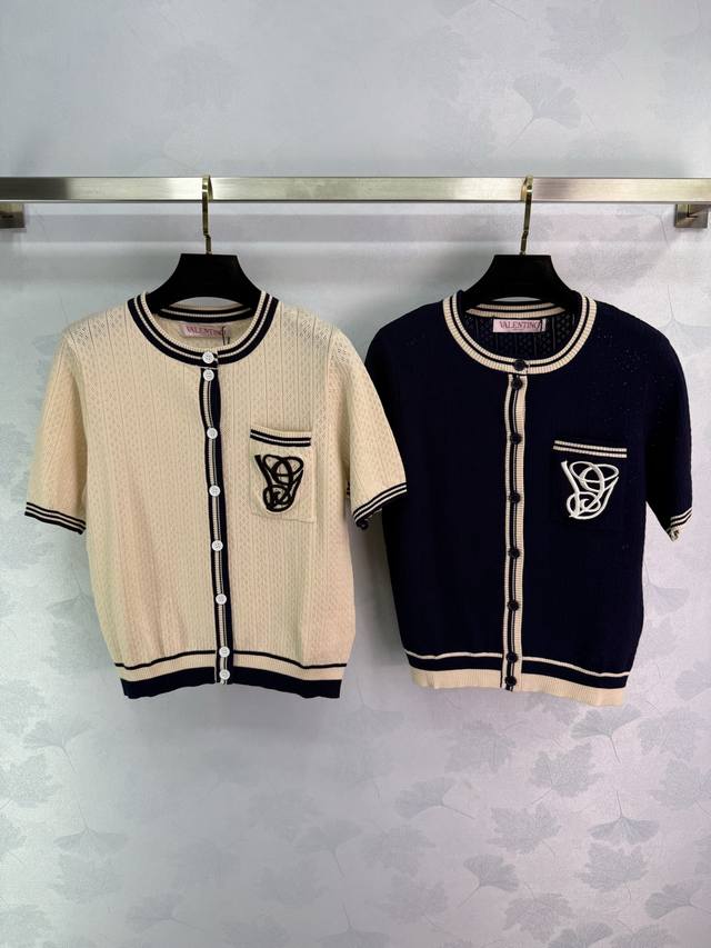 Va*2025 Spring/Summer new knitted short-sleeved cardigan with a round neckline a