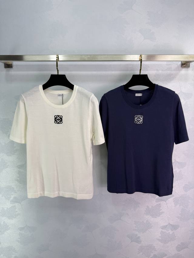 Loe*2025 new short-sleeved knitted top with classic logo embroidery on the chest