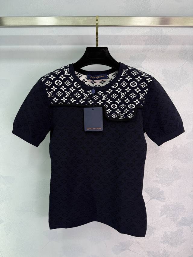 Lou*25 summer new logo monogram short sleeve classic logo jacquard design comfor