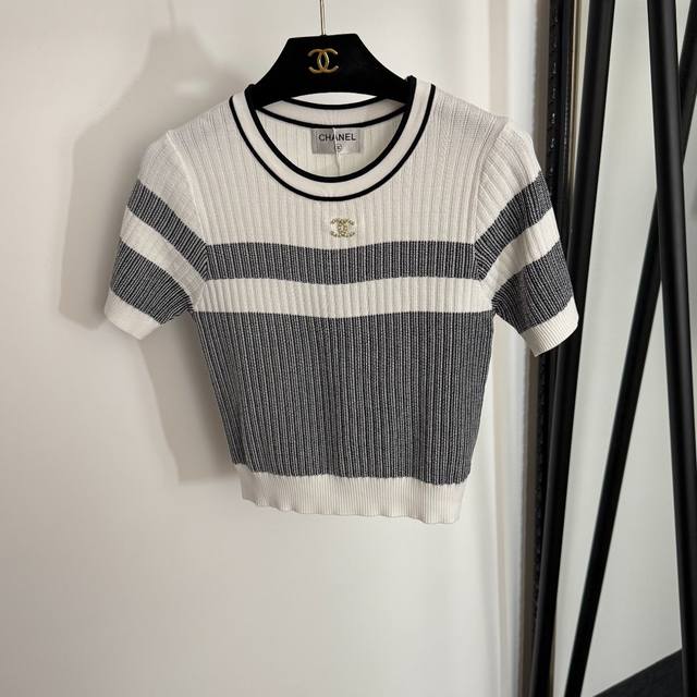 Style No. 20254347 Chane* new Chanel logo colorblock short-sleeved sweater top,