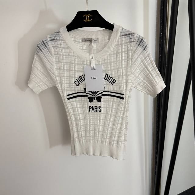 Style No. 20254341 Dio* new butterfly embroidered letter slim short-sleeved swea