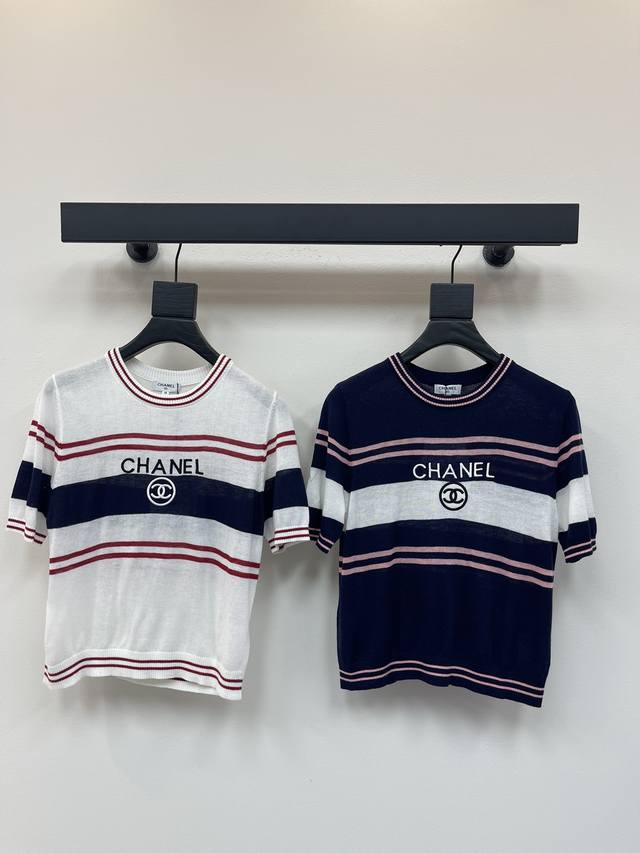 Chane*25 new round-neck striped knit short-sleeves! Custom-woven from imported y
