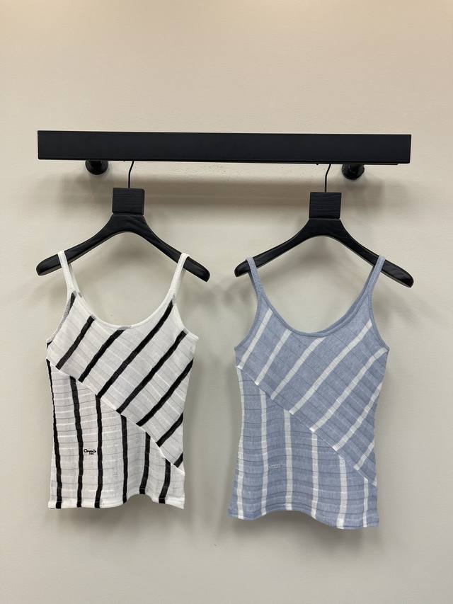 Dio*25 new striped letter knitted camisole, custom-made with Yb linen yarn. High