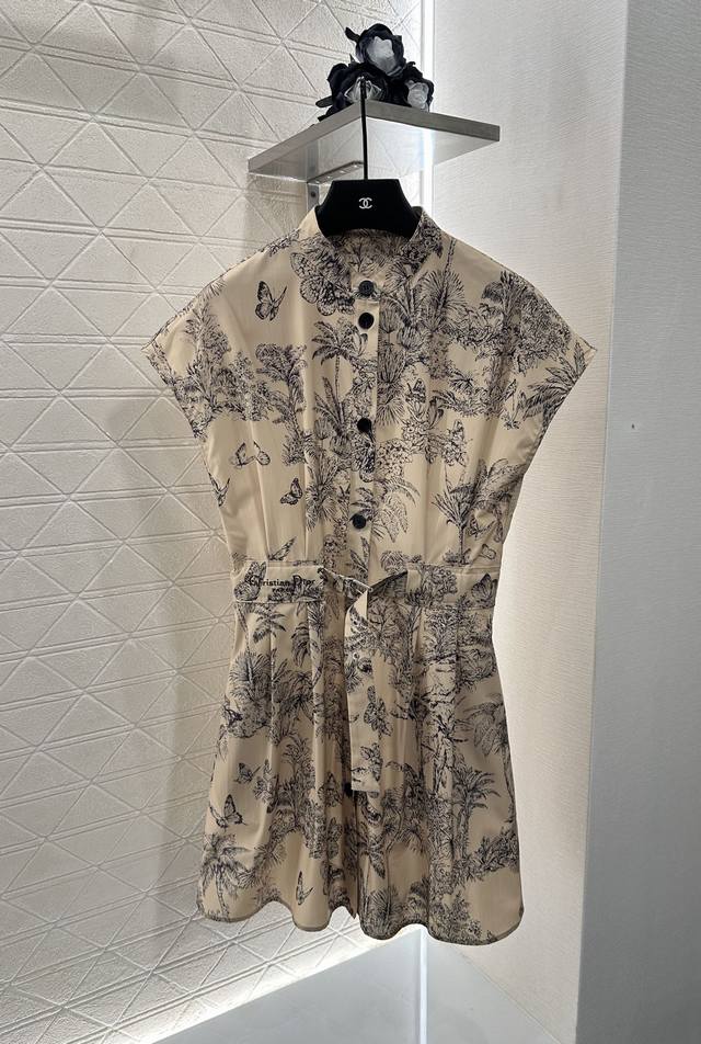 Dio*2025 New Arrival: Lapel, Wide-Sleeved Print Dress. Custom YB twill cotton ma