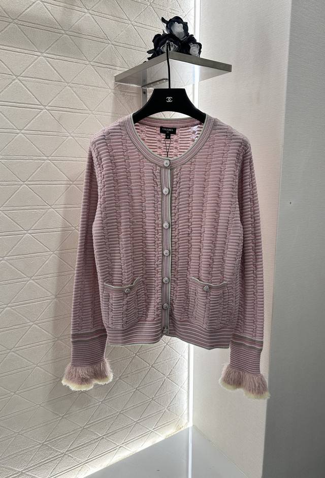 Chane*2025 New Arrival Striped Knit Cardigan Custom-Made in Yb Wool Yarn, Soft,