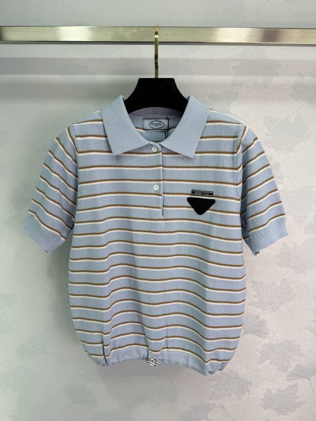 Prad*25 new arrival! Lapel Polo short-sleeved T-shirt with elastic drawstring he