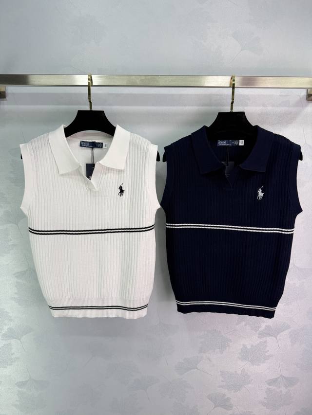 Po*2025 Spring/Summer new knitted Polo vest with classic pony embroidery on the