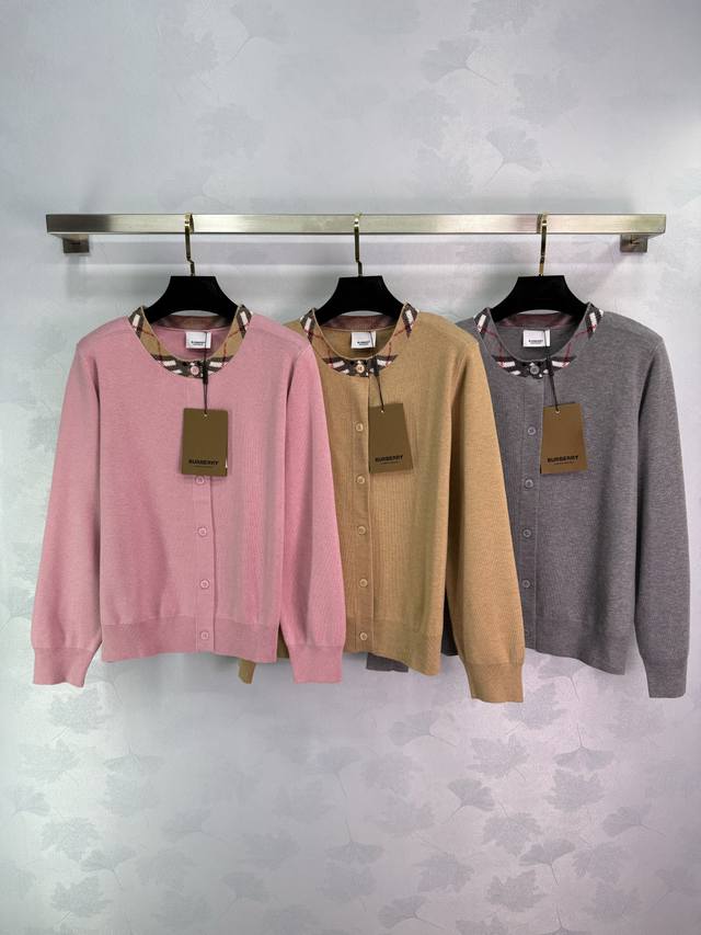 Bu*2025 Early Autumn New Plaid Collar Knit Cardigan Round Neck Single-Breasted D