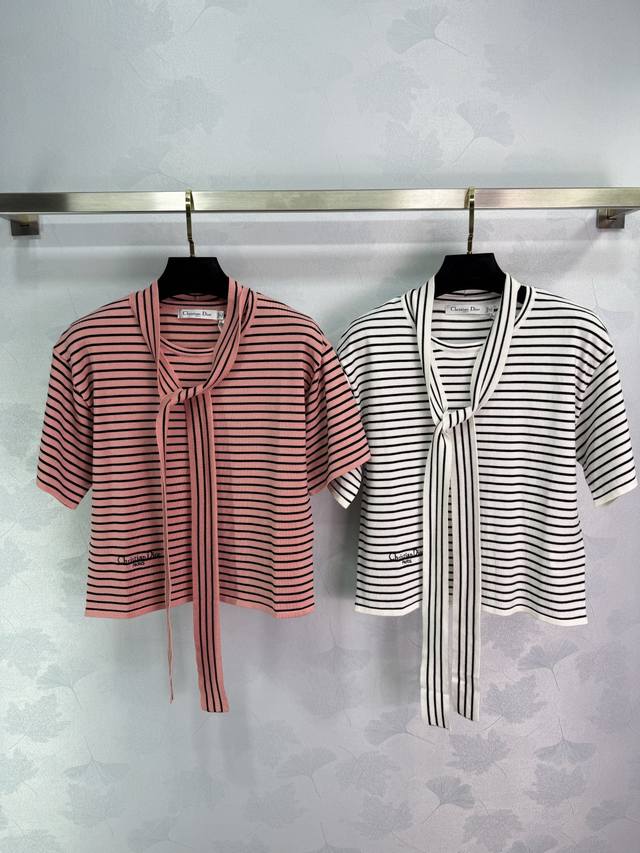 Dio*25 new spring and summer striped ribbon short-sleeved round neck design with