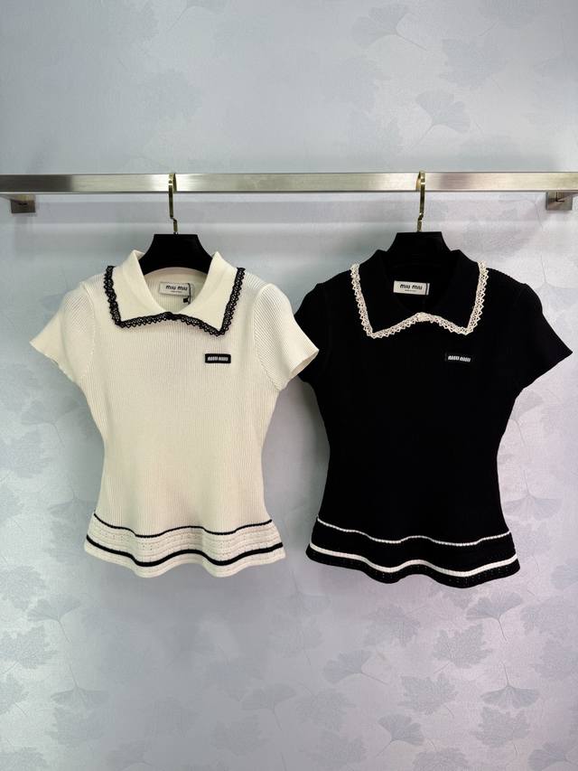 Miu*25 Spring/Summer new short-sleeved knitted top with a doll collar and a styl