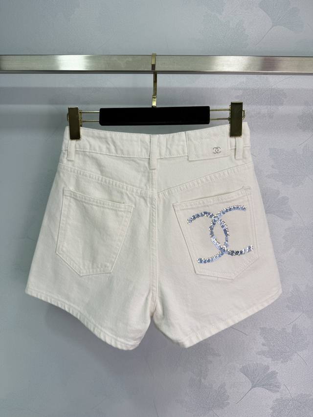 Chan*L 25 new denim shorts, haute couture collection, high-end edition, solid wh