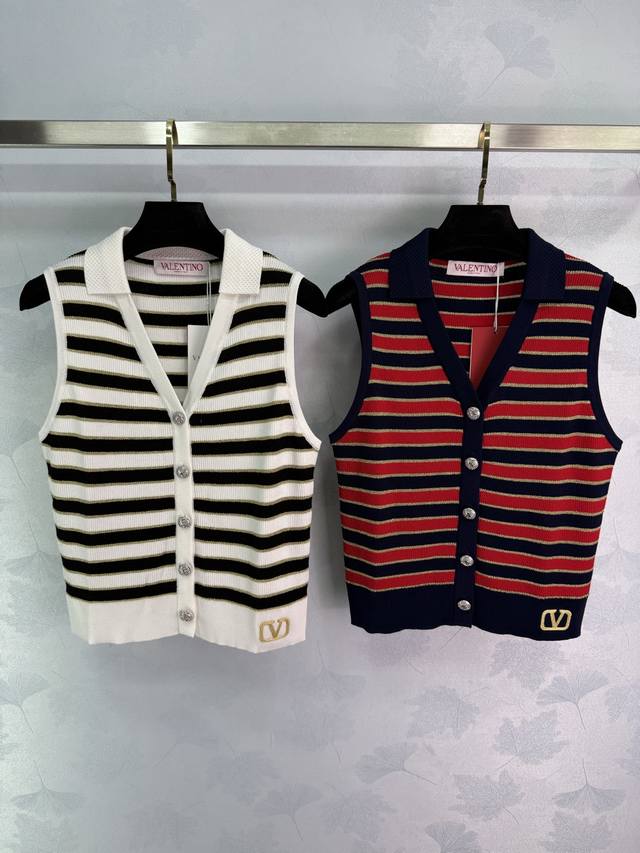 Valentin*'s latest 2025 Early Fall collection! V-neck striped knit vest! Custom-