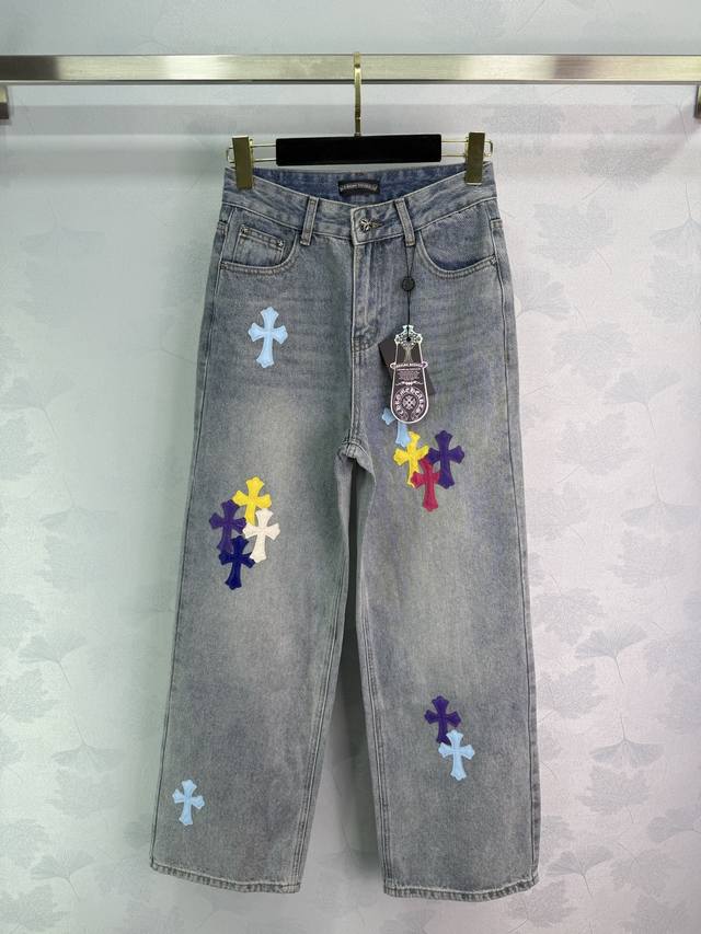 Chrome Hearts leather logo straight-leg regular-fit jeans. The 3D straight-leg s