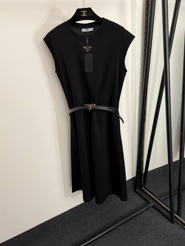 Style No. 20254327 Prad* new logo triangle decorative short-sleeved dress with b