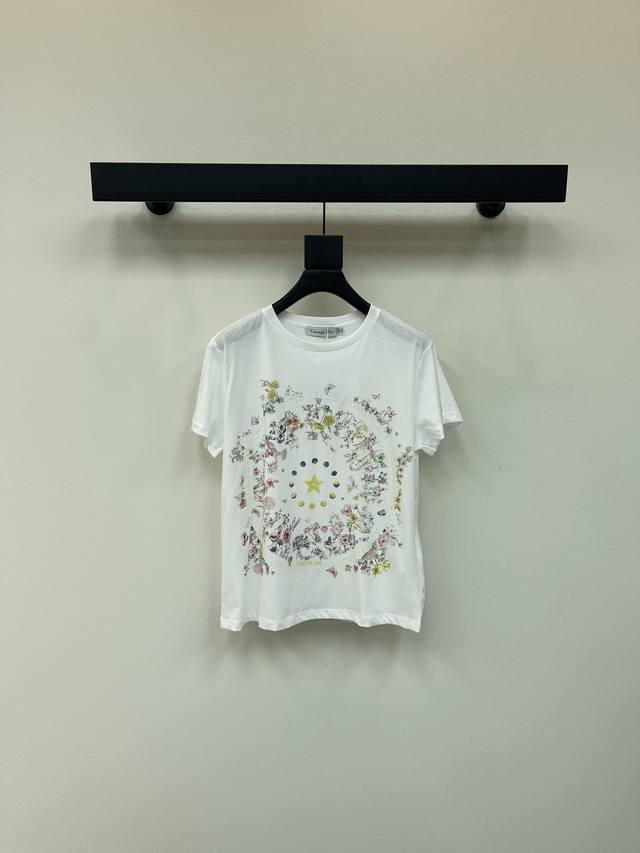 Dio*25 new round neck floral print short-sleeved T-shirt custom Yb linen cotton