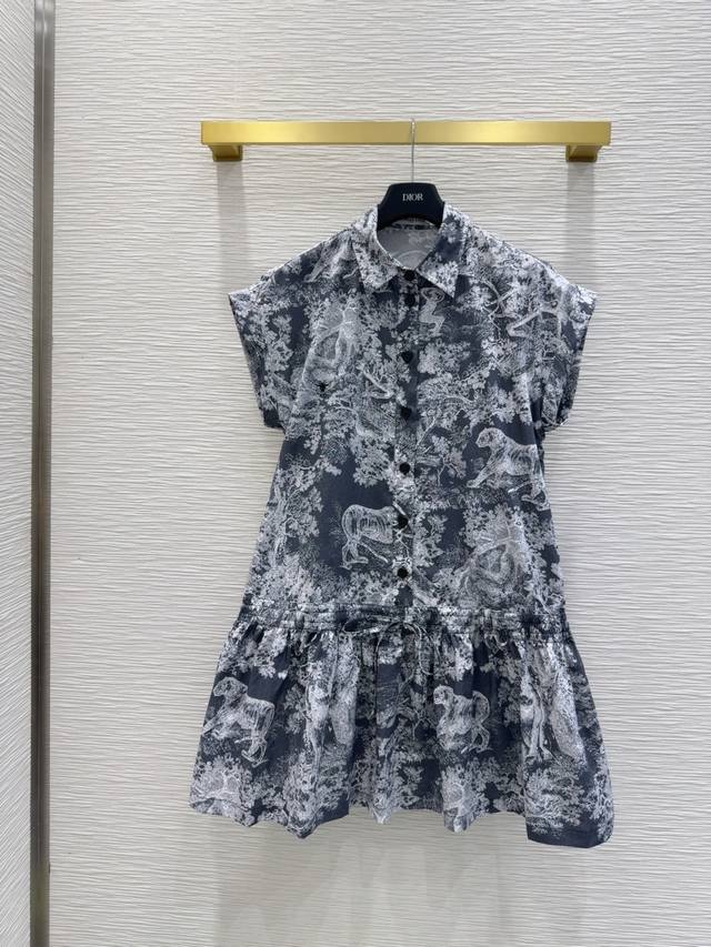 Christian Dio*2025Ss new shirt dress with a zoo Jouy print, simple yet elegant,