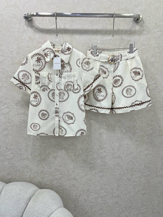 Zimmerman 25 new style suit, lapel short-sleeved printed top and high-waisted sh