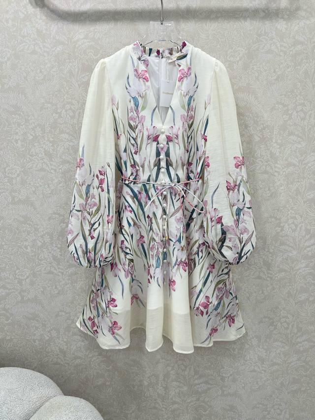 Zimmerman 25 new V-neck floral dress, made from a pure cotton blend, featuring a