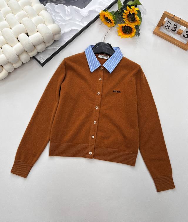 Miumiu25Fw Early Fall New Letter Jacquard Shirt Collar Knit Cardigan | Exclusive