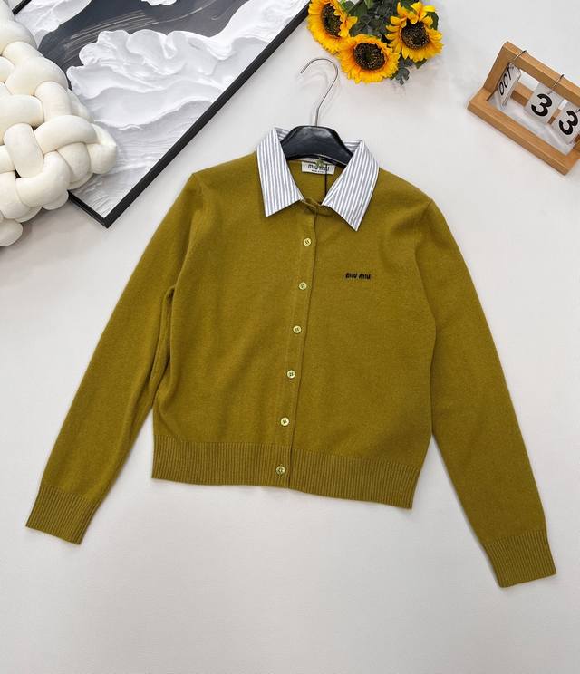 Miumiu25Fw Early Fall New Letter Jacquard Shirt Collar Knit Cardigan | Exclusive